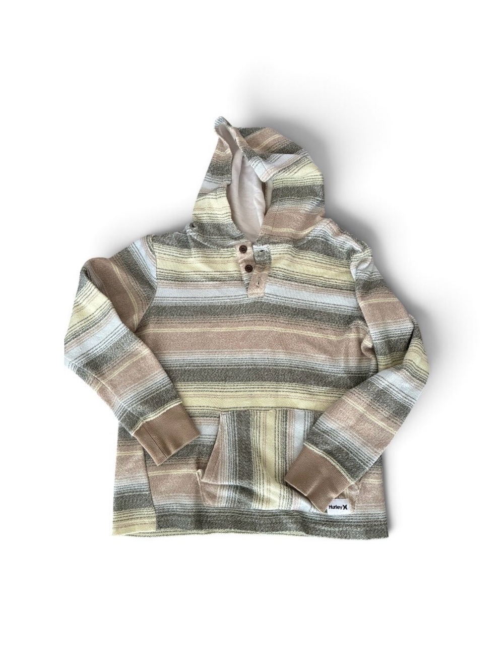 Hurley Boys Striped Hooded Zip-Up Sweater in Beige, Cream, Tan, Gray Large